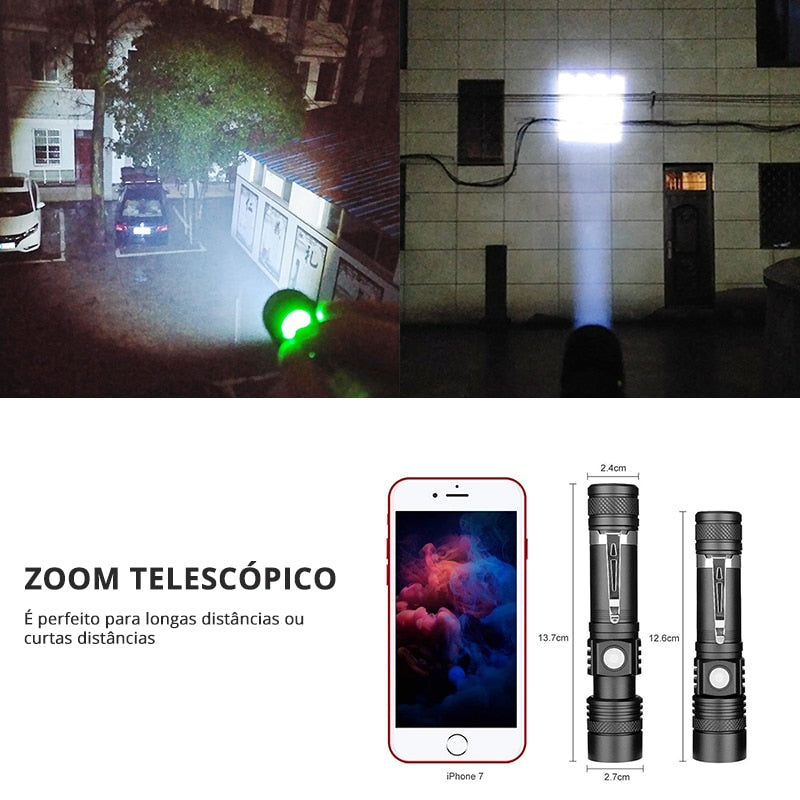 Lanterna Tática Recarregável Bazuca de Luz Super Zoom